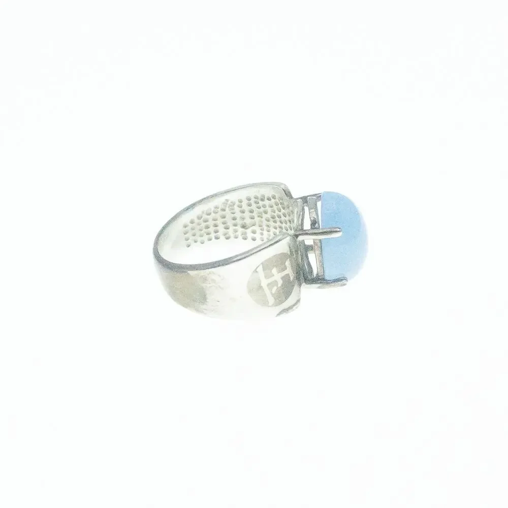 Sterling Silver 925 Blue Jade Cabochon Ring Size 7 Chinese Symbols